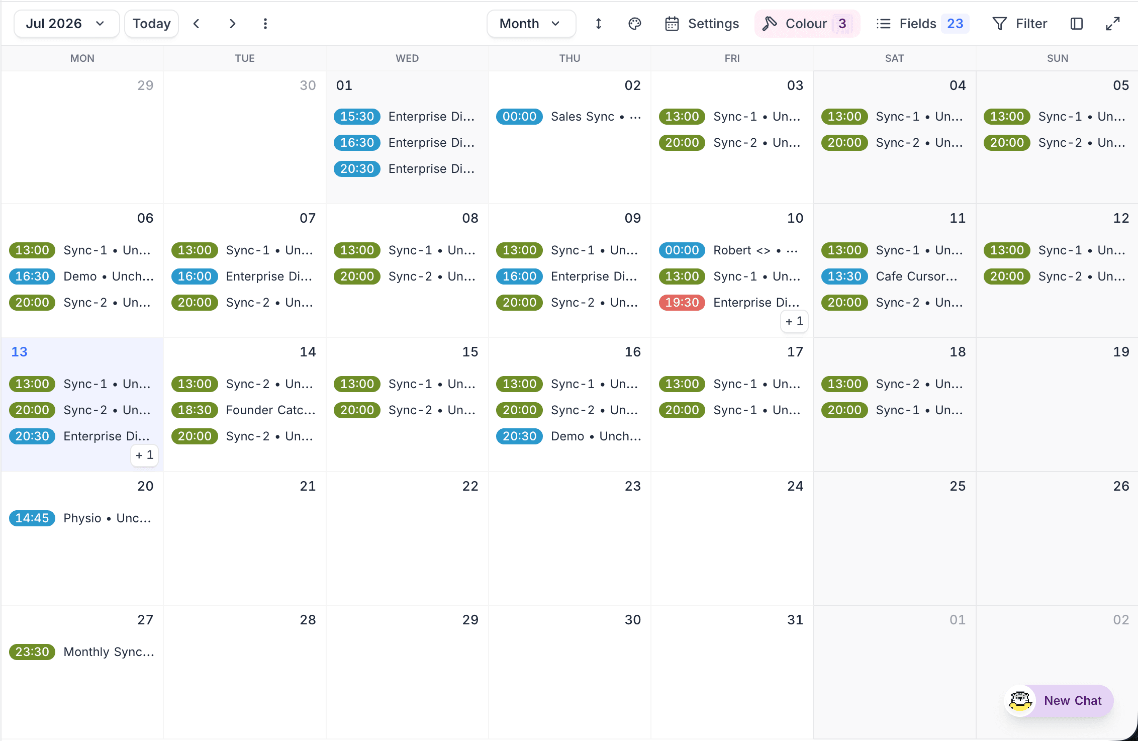 Calendar view of synced events