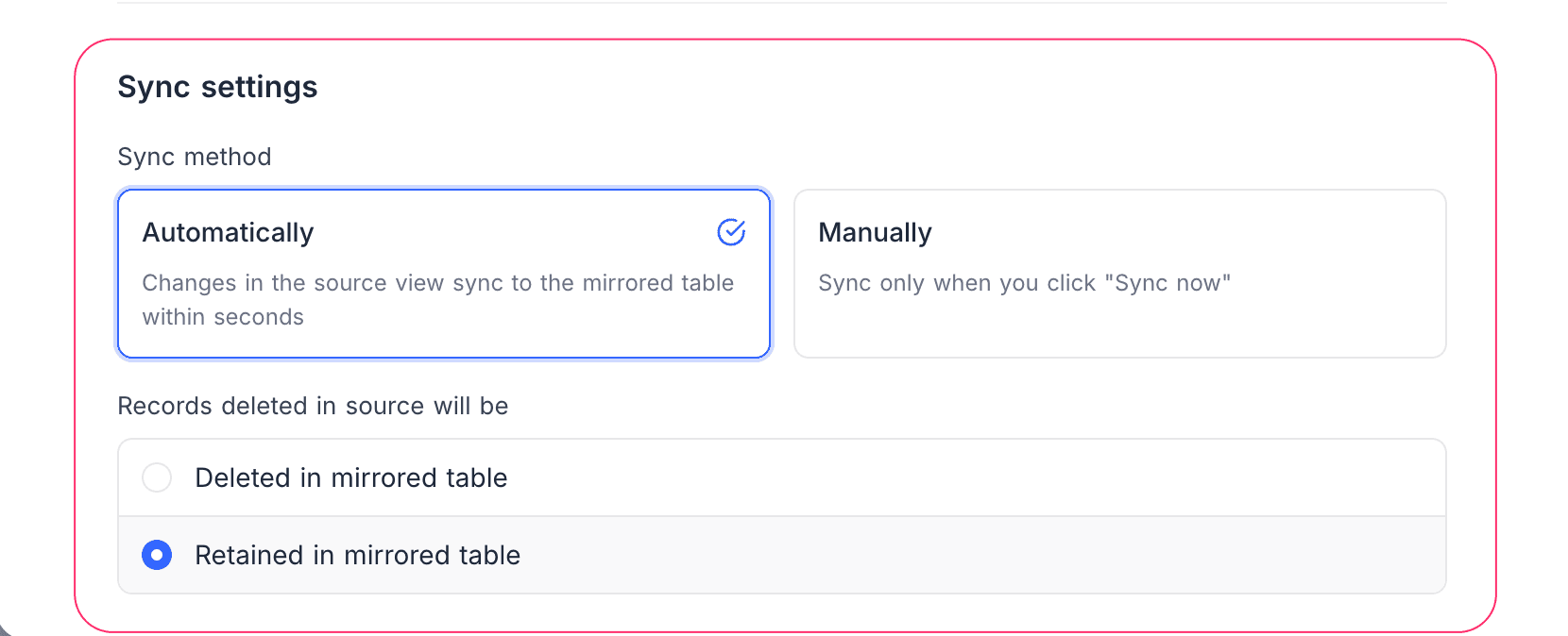 Sync settings