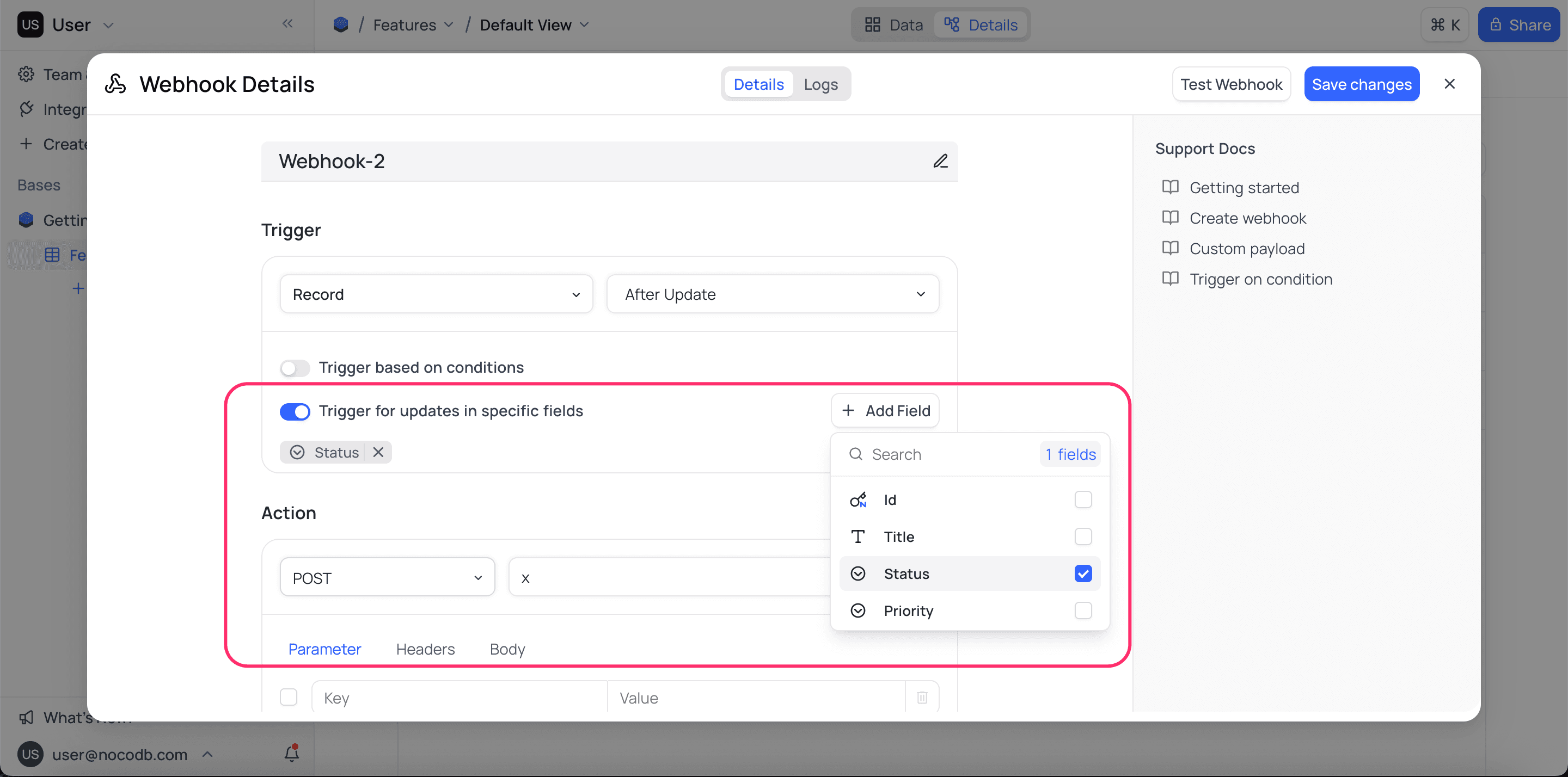 Webhook on field changes