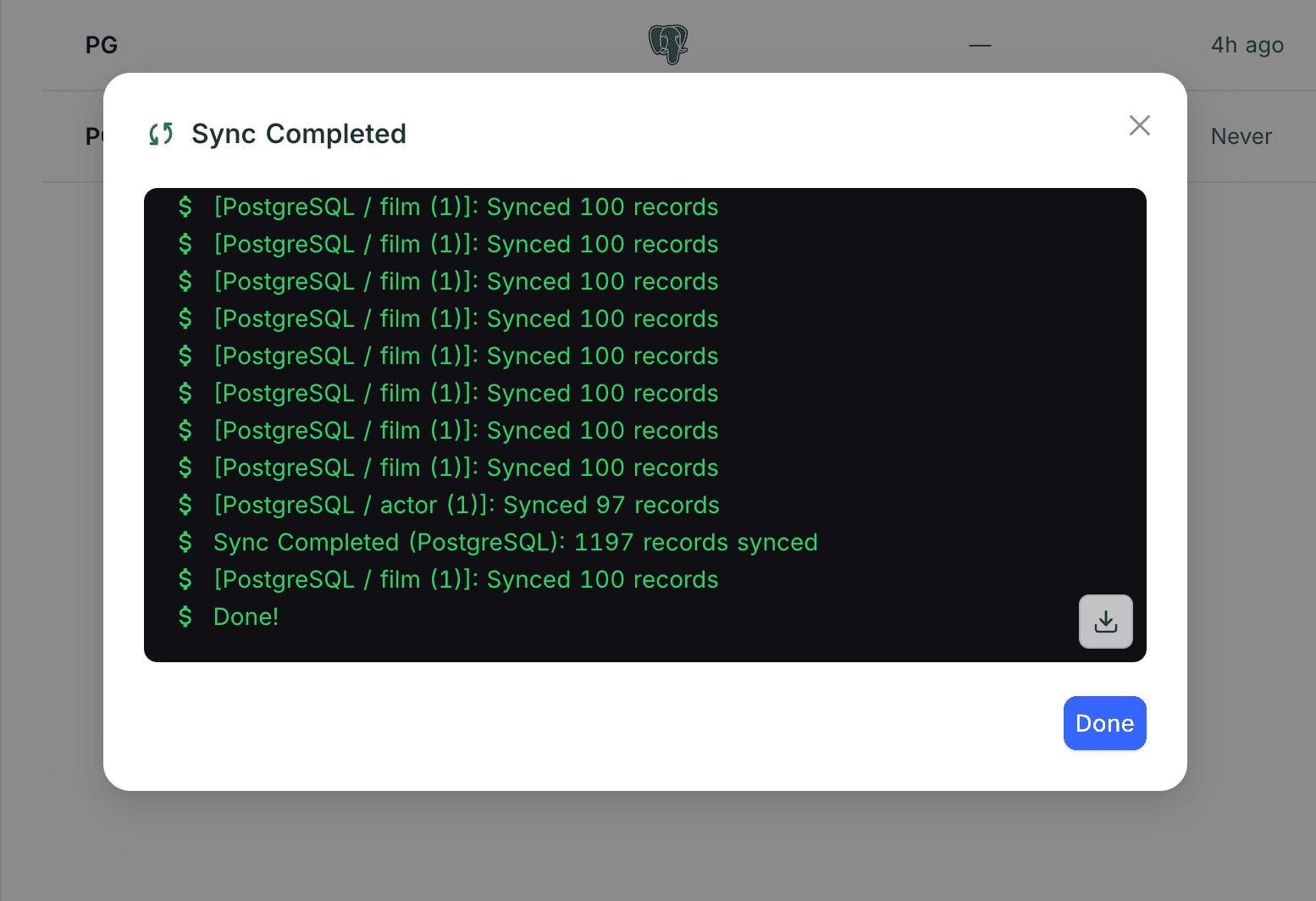 Initial sync progress log
