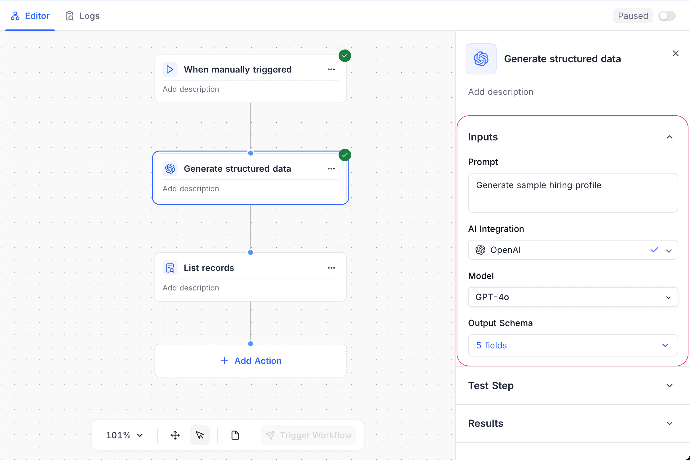 AI Structured Data Node