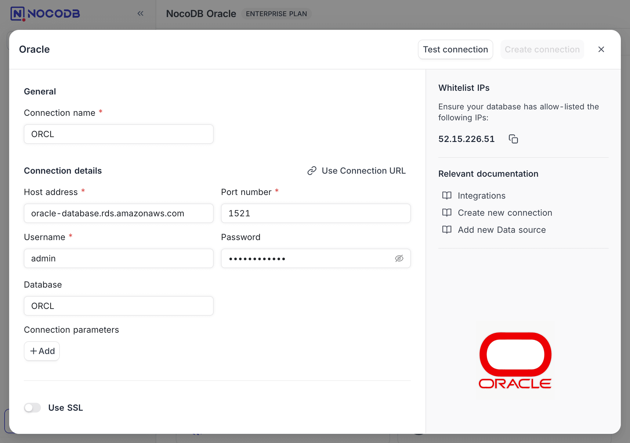 Connect an Oracle database