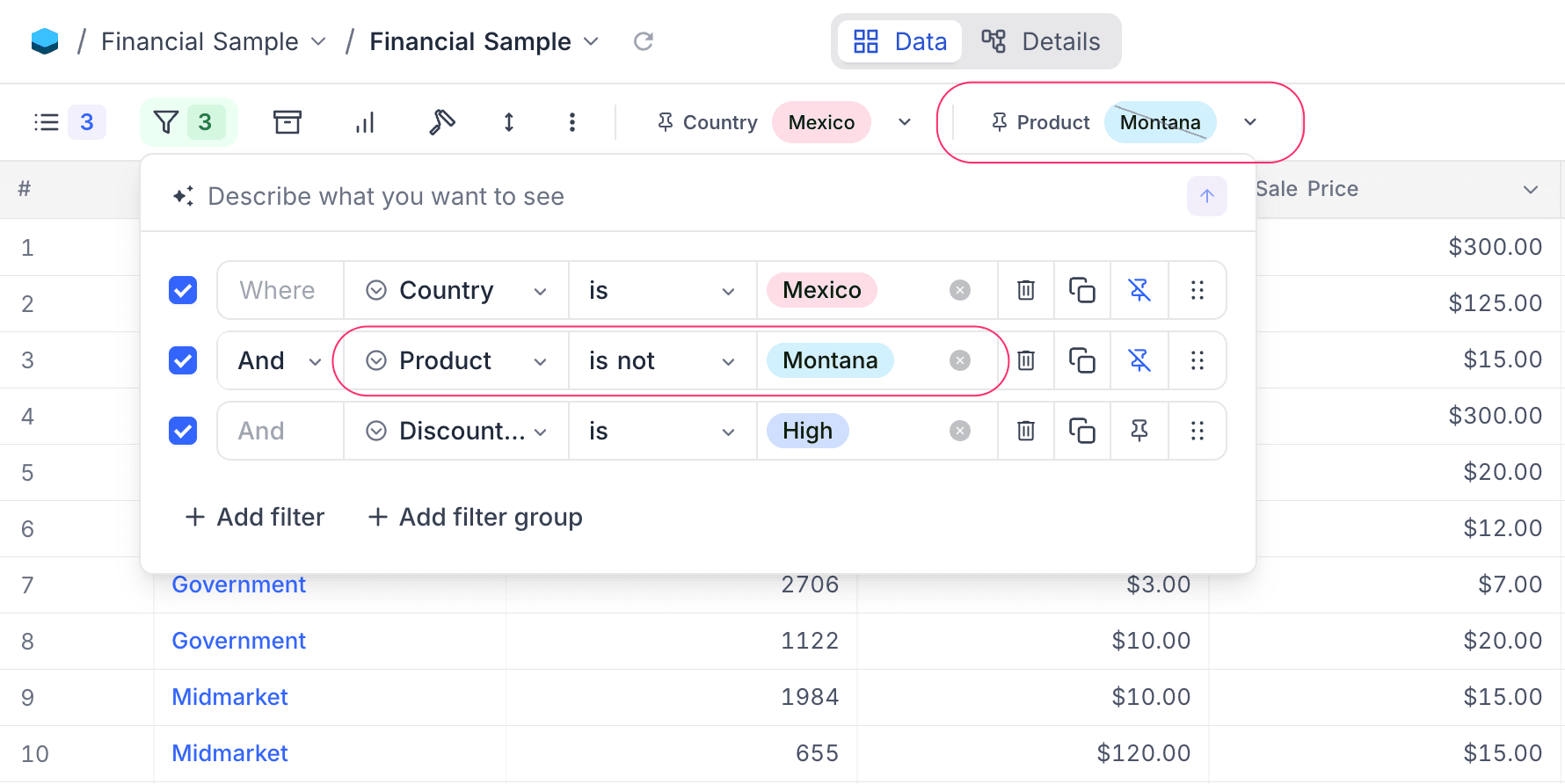 Pinned Filter Negated