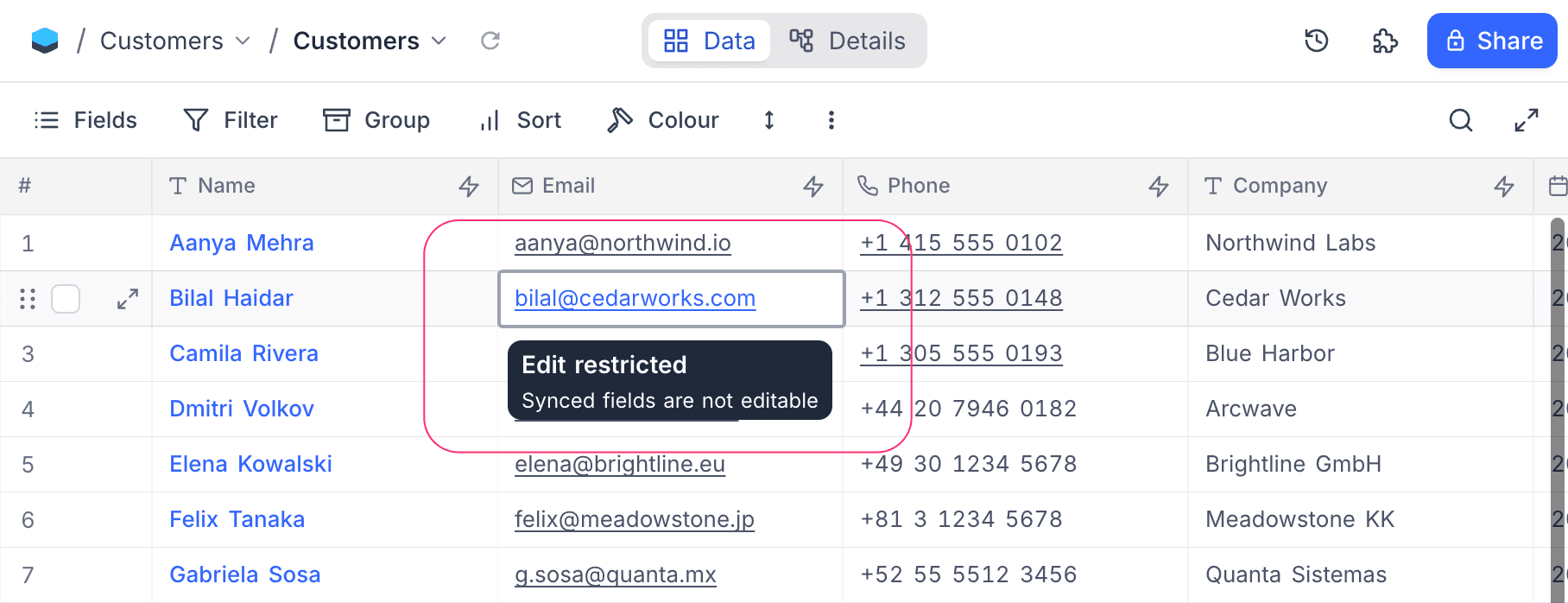Edit restricted on a synced cell