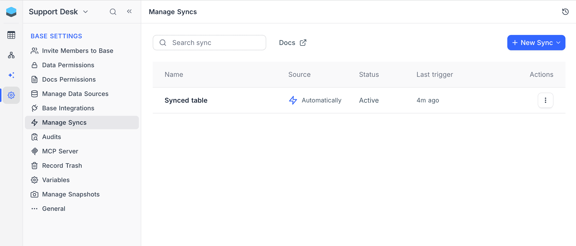 Manage Syncs list