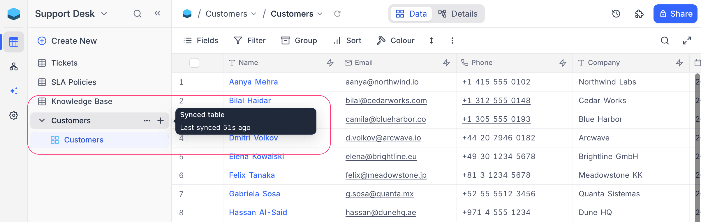 Mirrored table in the sidebar