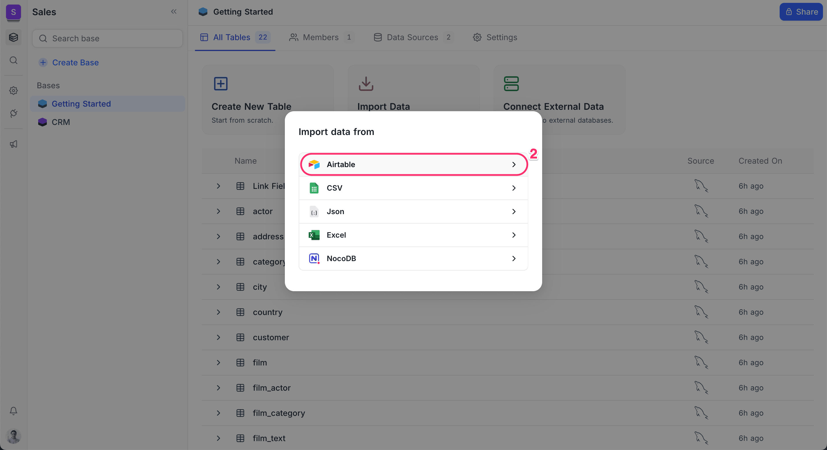 import from dashboard