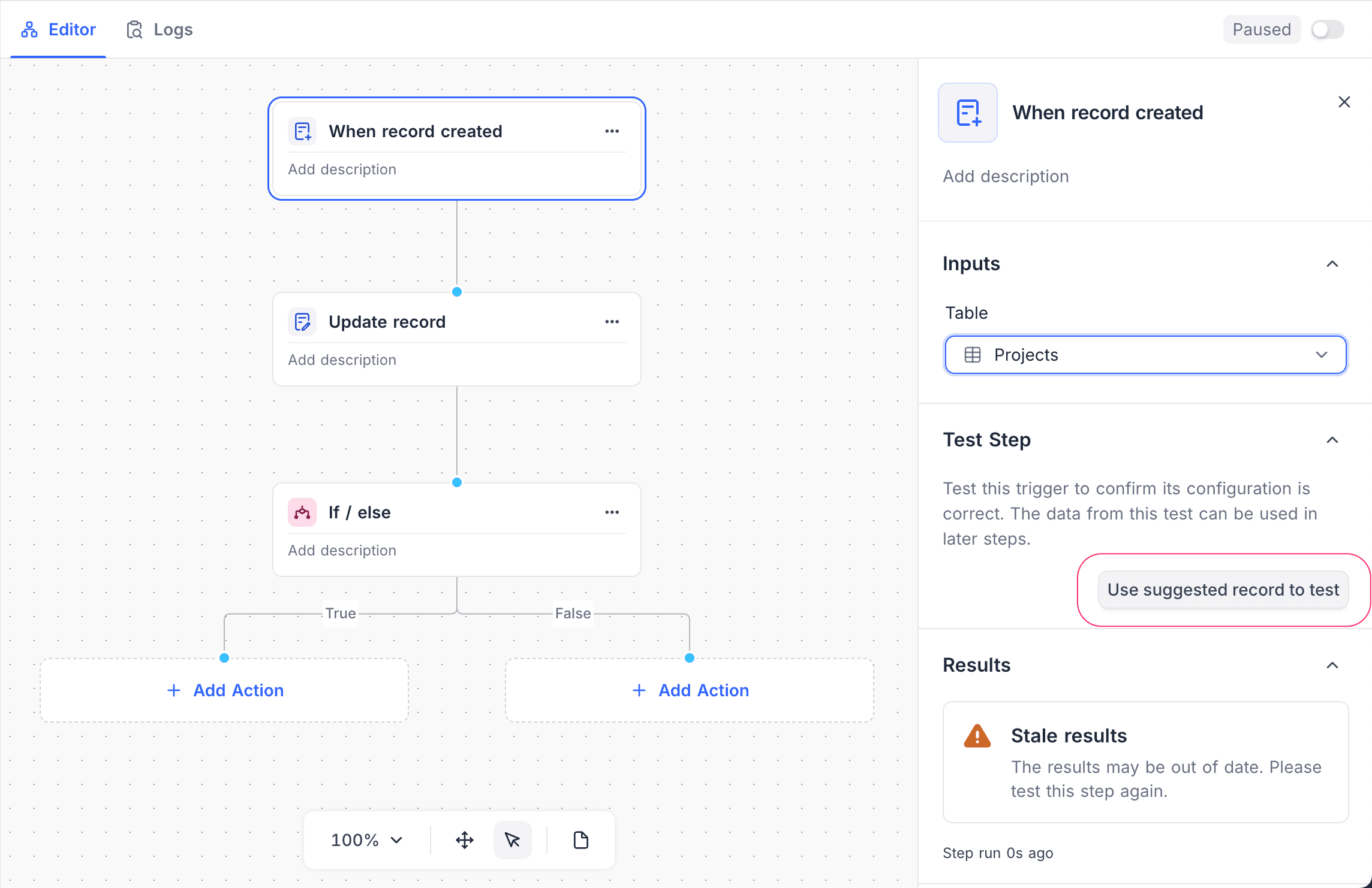 Testing workflow node