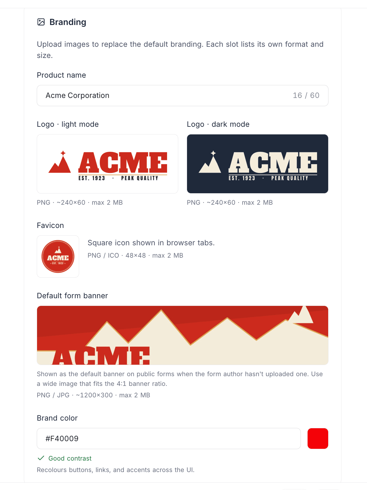 White Label branding section