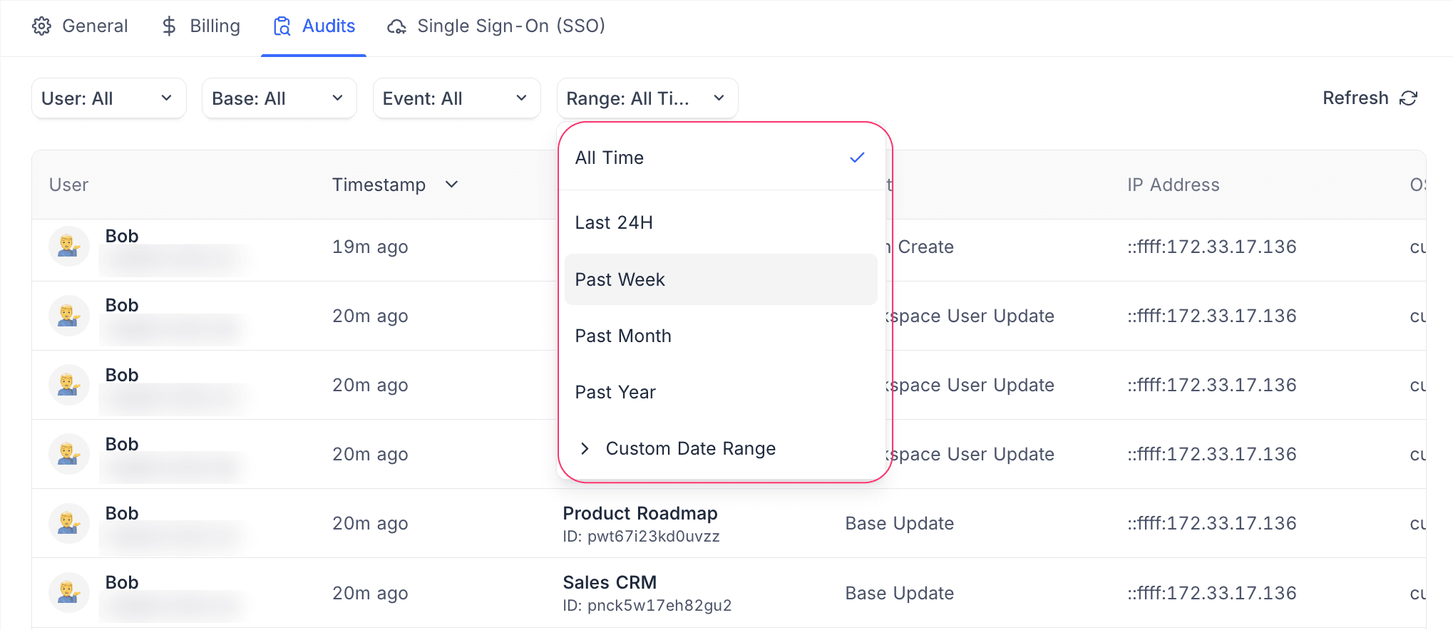 Filter audit logs by date range