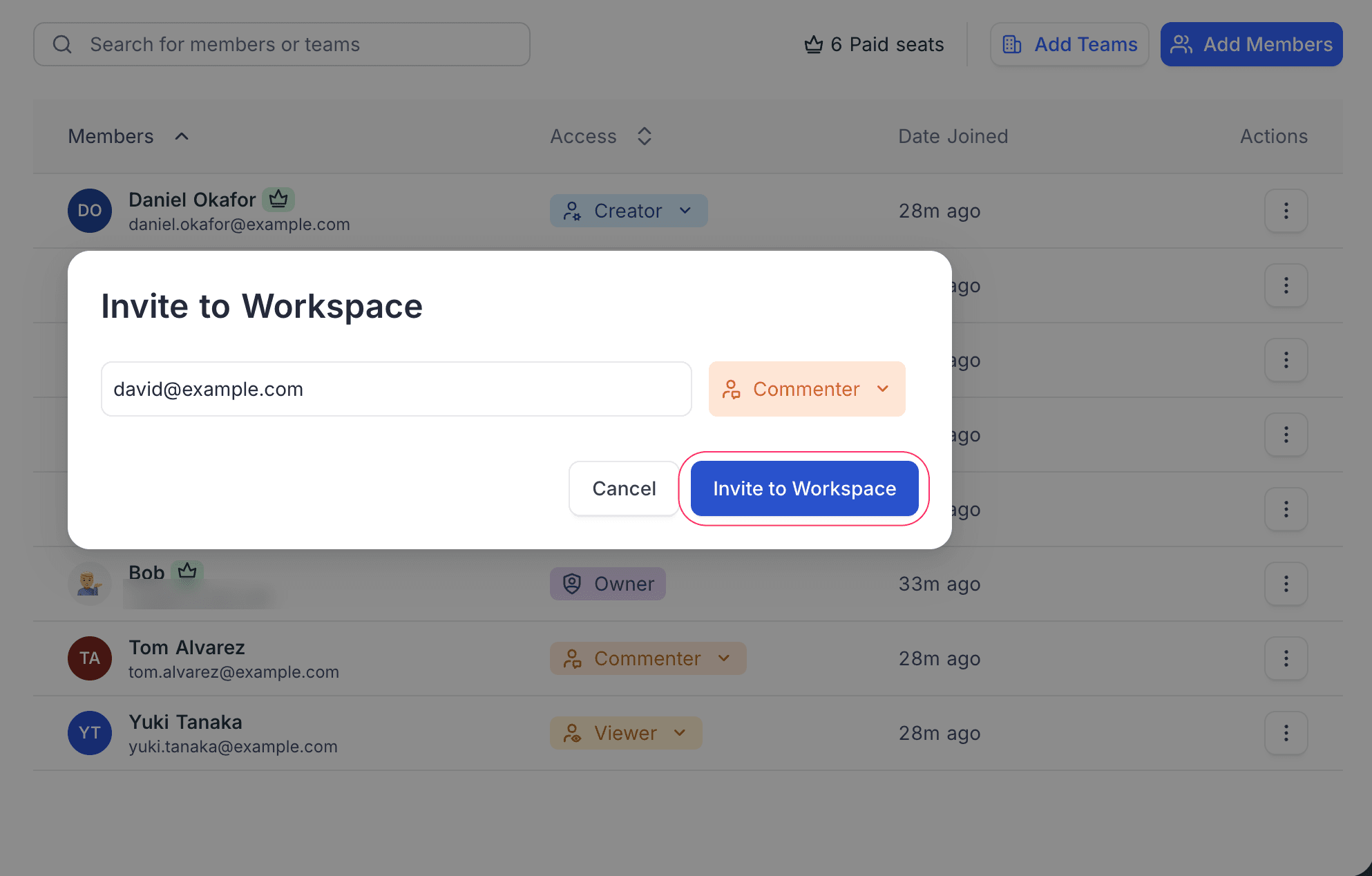 Invite to workspace