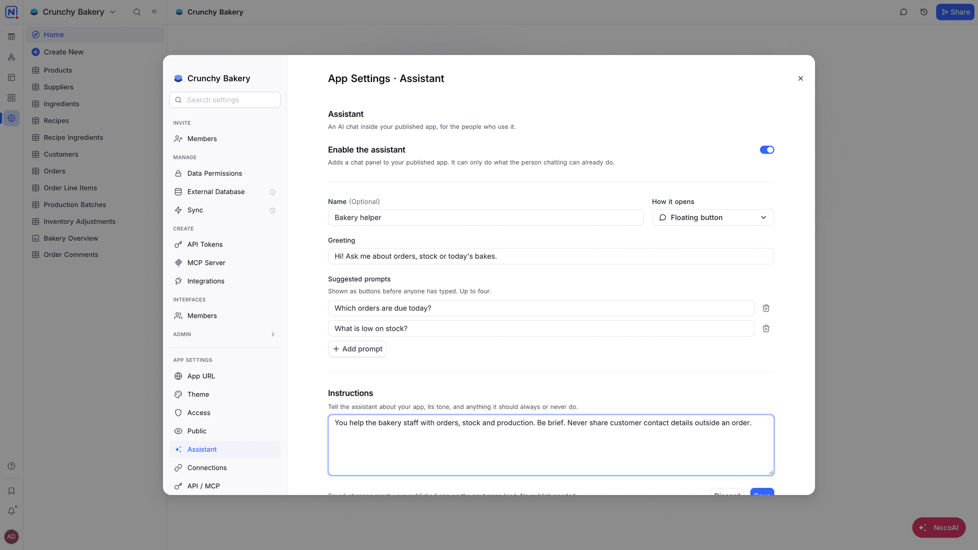 Assistant settings
