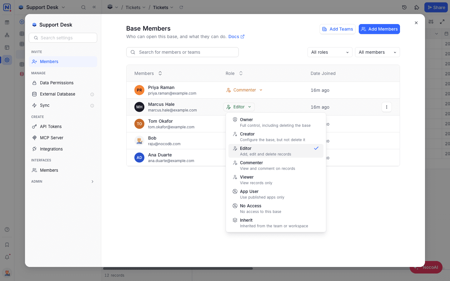 Changing a member's base role