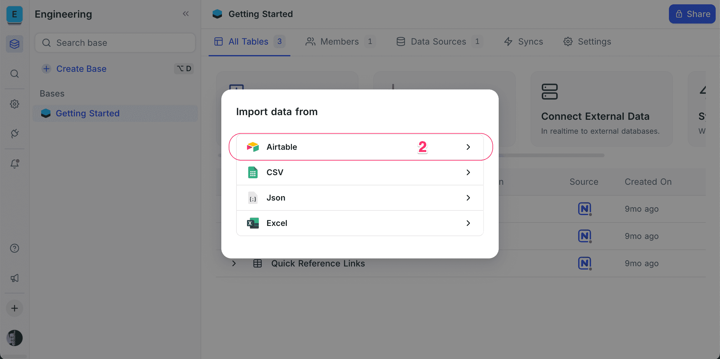 import from dashboard