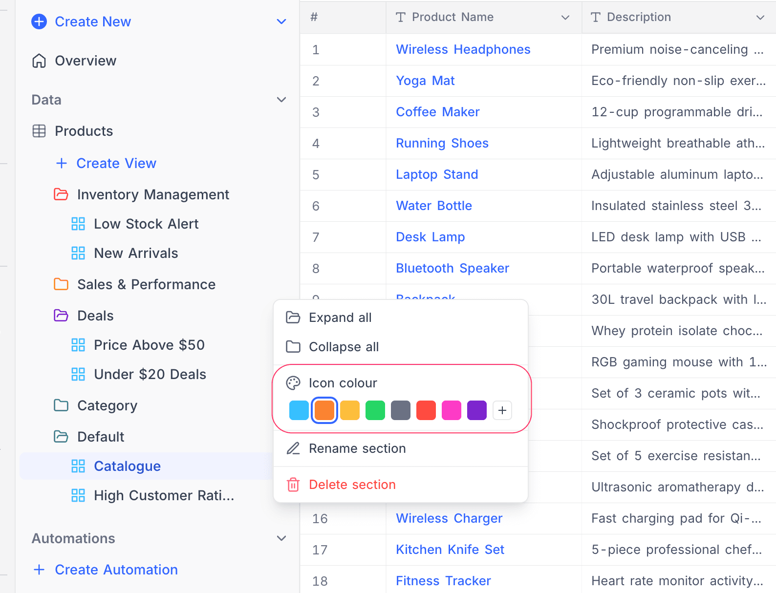 Change section colour