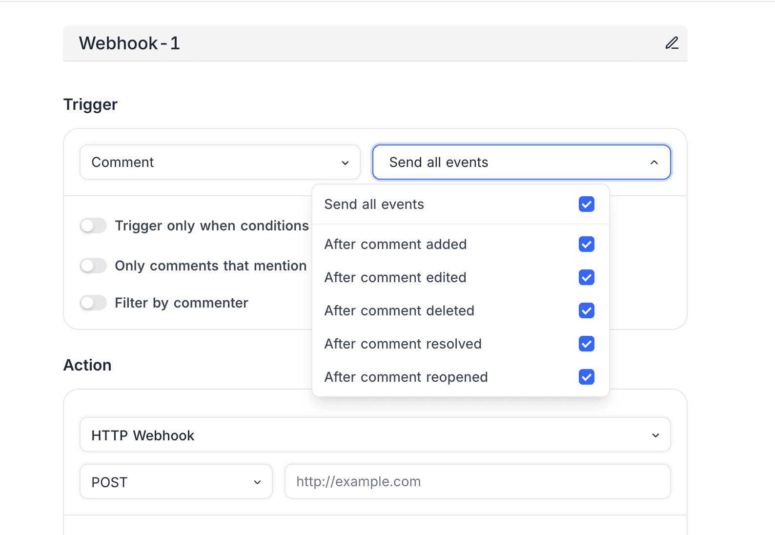 Comment webhook events