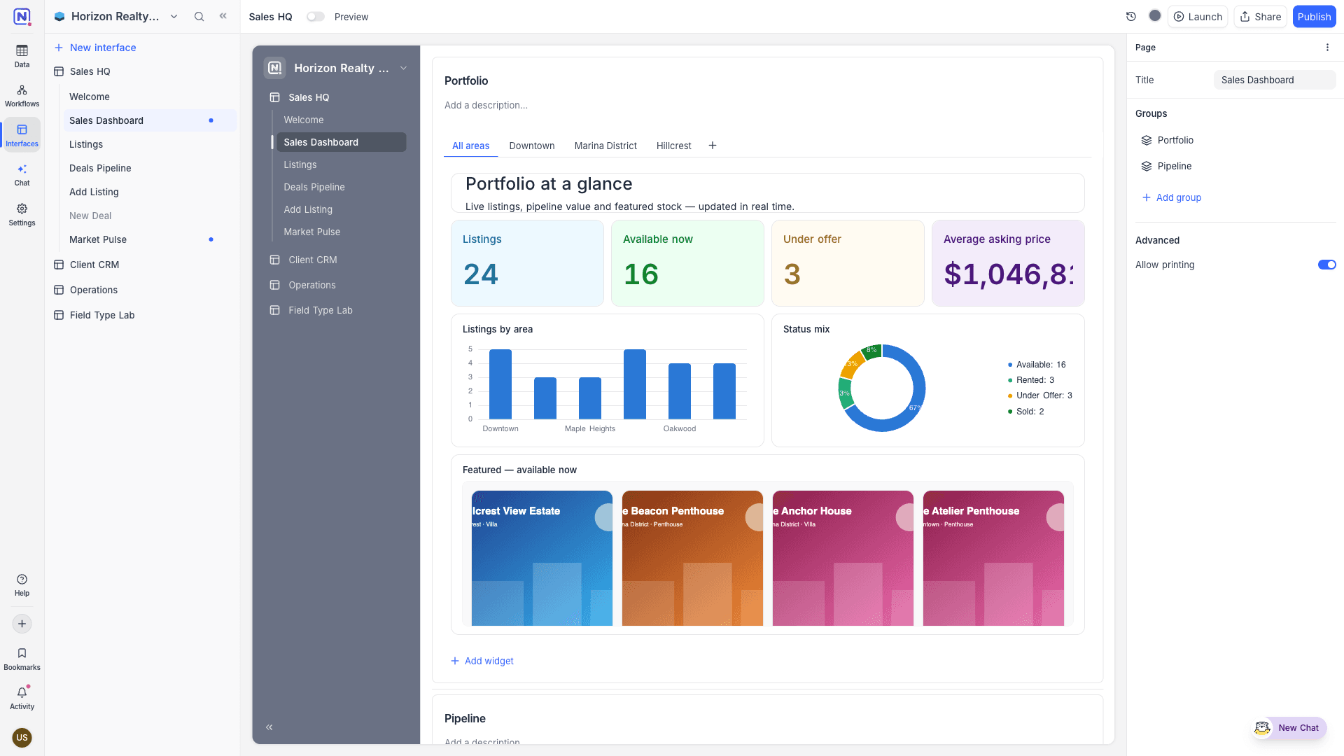 Dashboard page