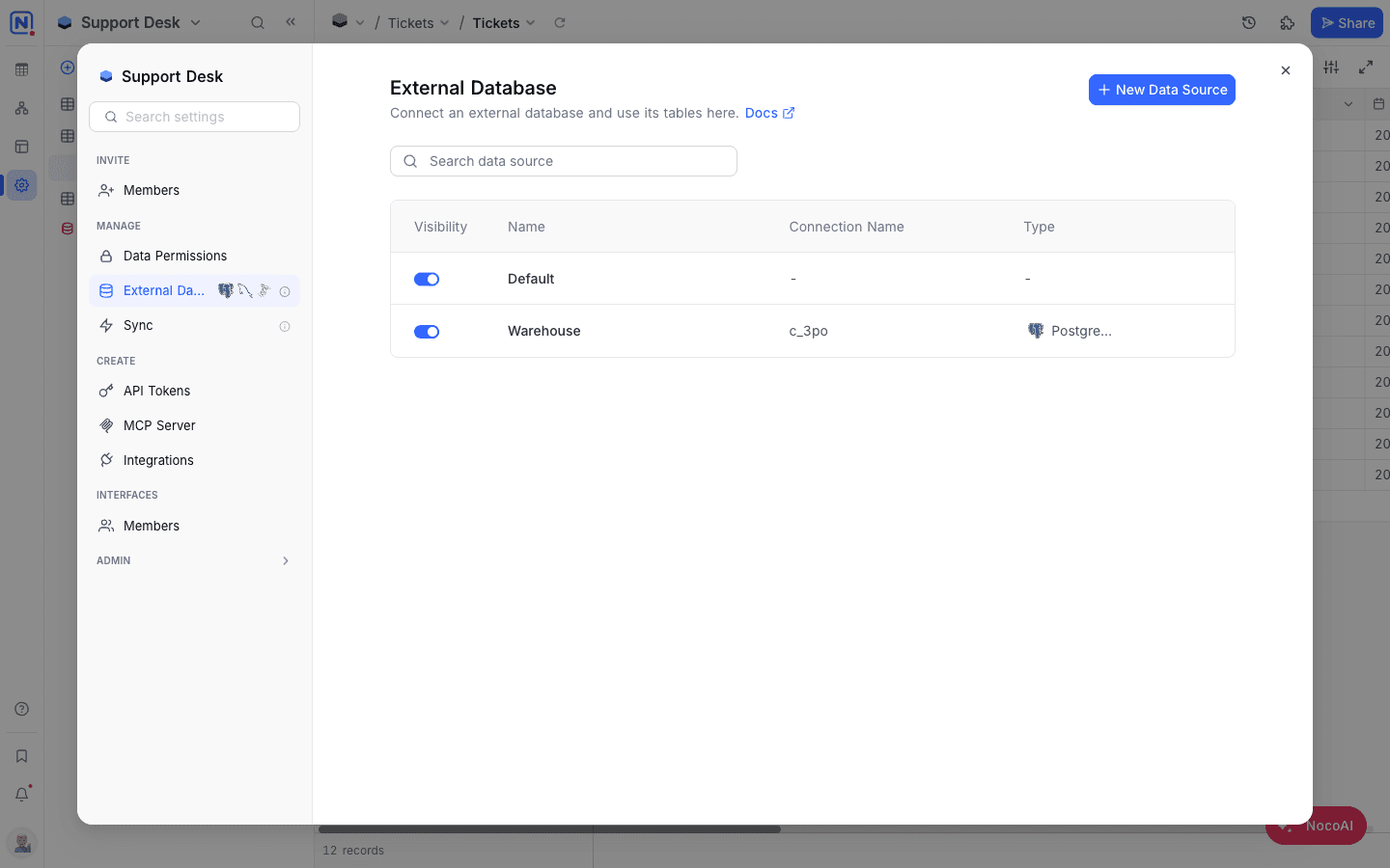 The Visibility toggle beside each data source