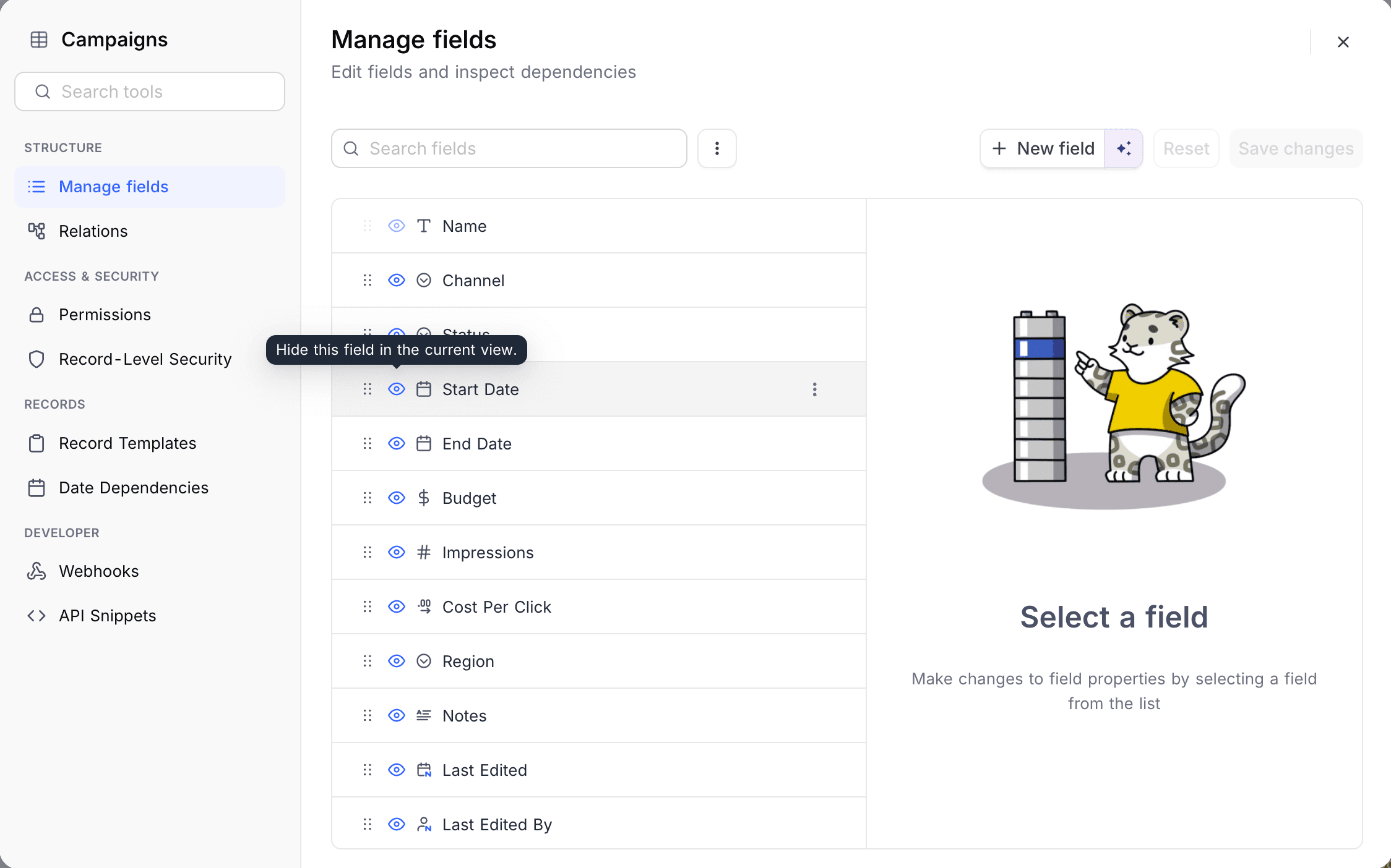 Hiding a field in the multi-field editor