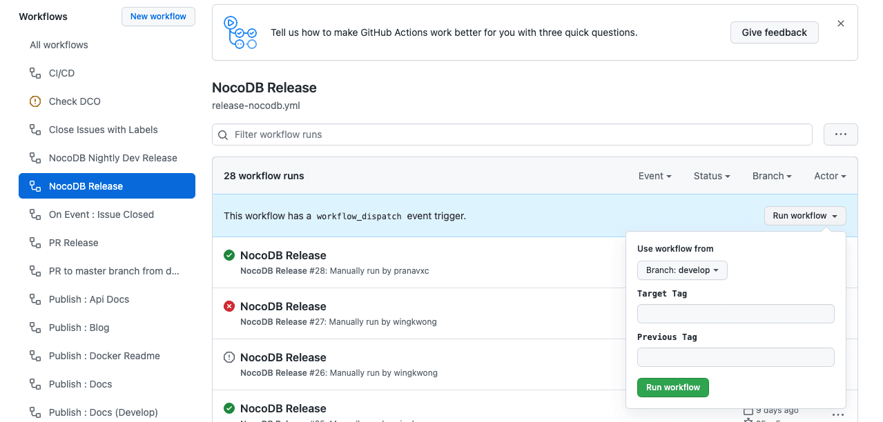 NocoDB Release Workflow
