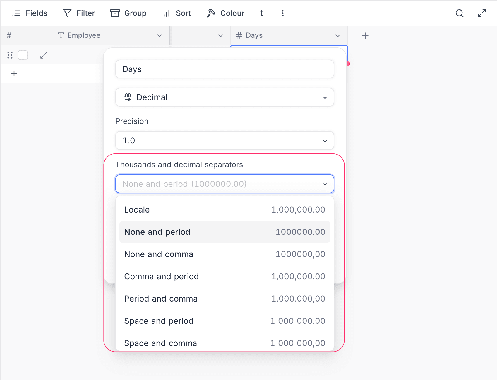 Decimal separator styles