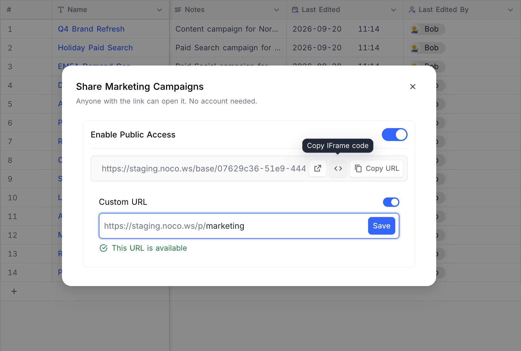 Copying the iframe embed code